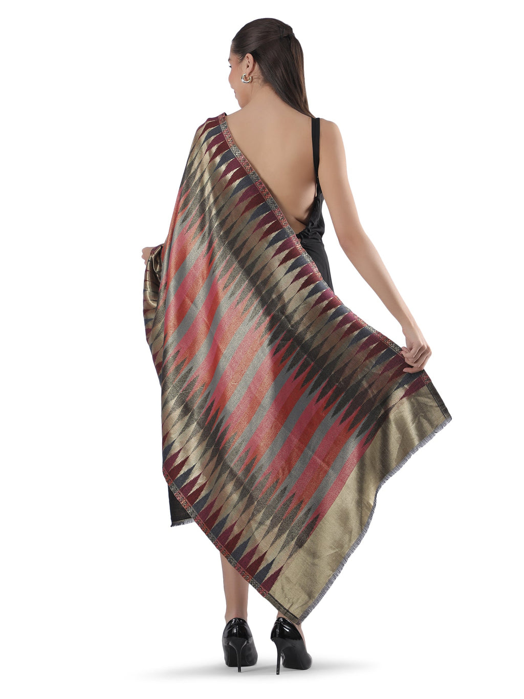 Multicolor Zari Leheriya Stole - Reversible- 412