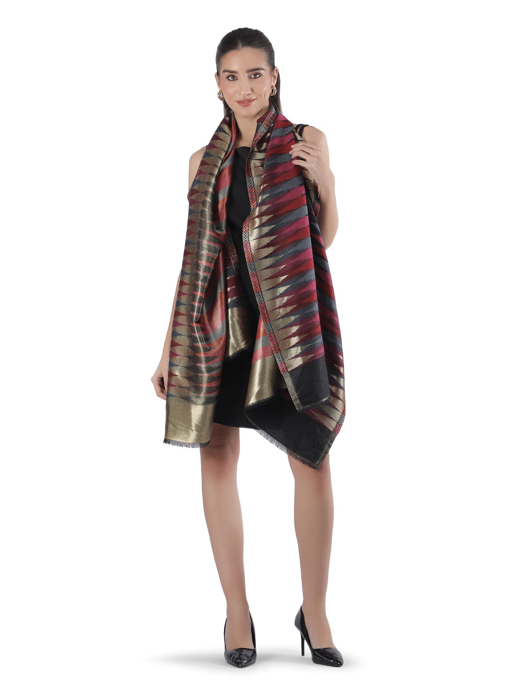 Multicolor Zari Leheriya Stole - Reversible- 412