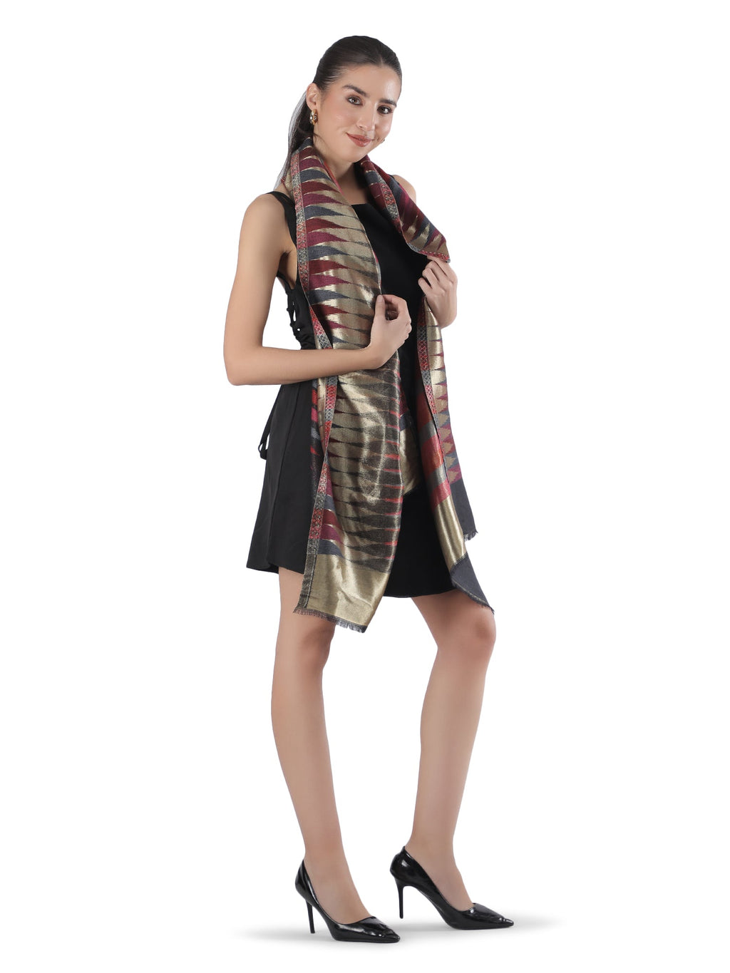 Multicolor Zari Leheriya Stole - Reversible- 412