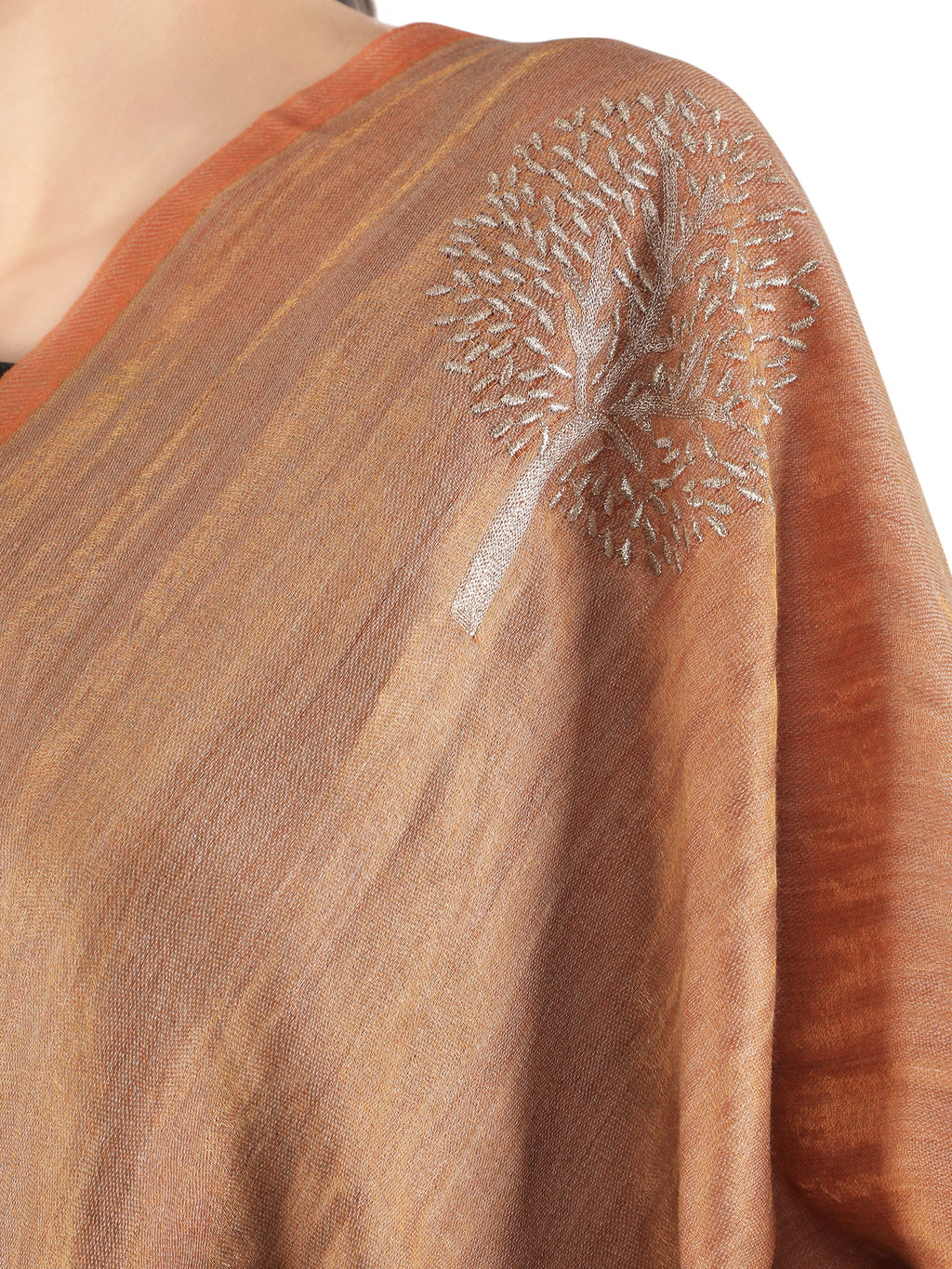 Orange Moonlight Zari Tree 100% Fine Wool Stole - 411