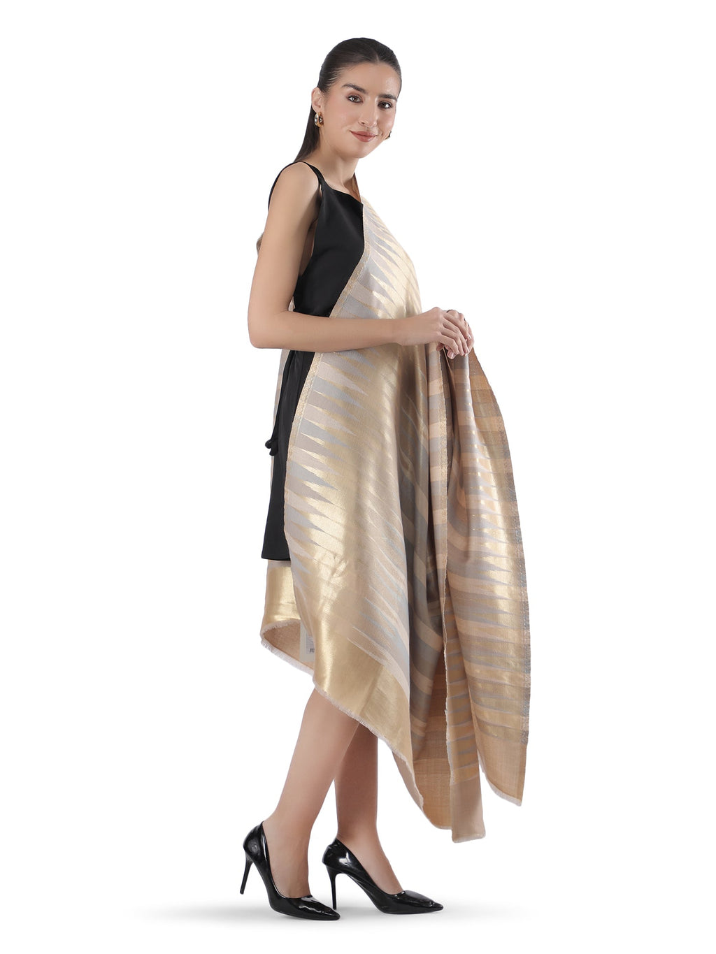 Beige Zari Leheriya Shawl - Reversible-154