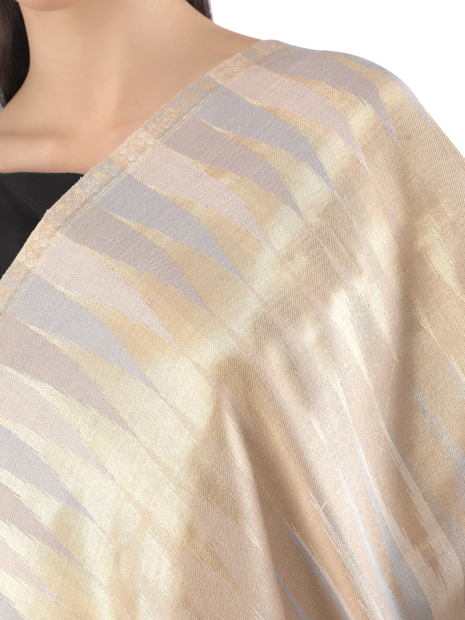 Beige Zari Leheriya Shawl - Reversible-154