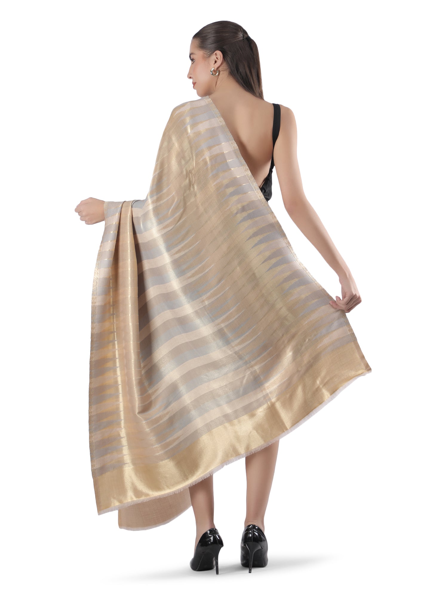 Beige Zari Leheriya Shawl - Reversible-154