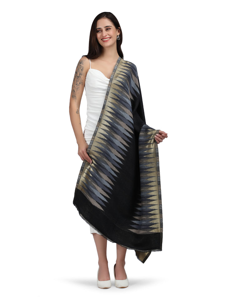 Balck Zari Leheriya Stole - Reversible- 365