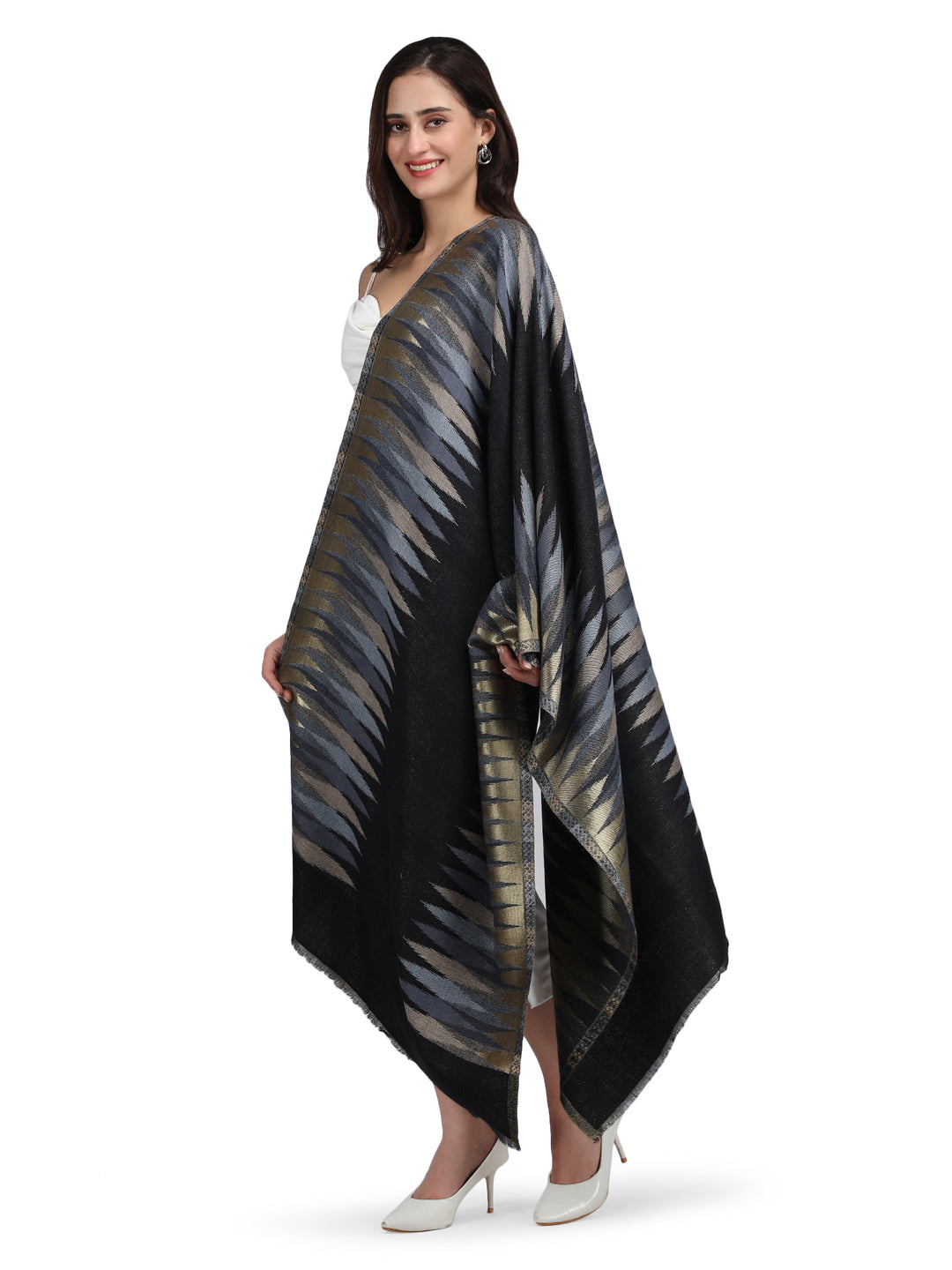 Balck Zari Leheriya Stole - Reversible- 365