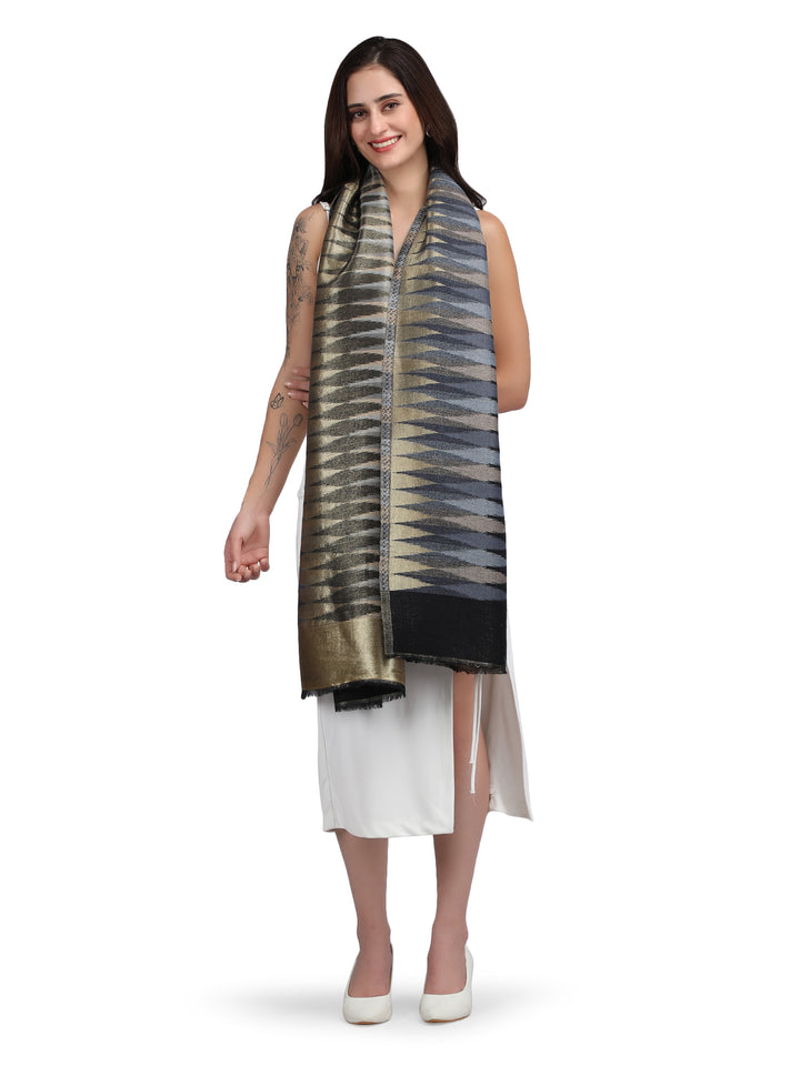Balck Zari Leheriya Stole - Reversible- 365