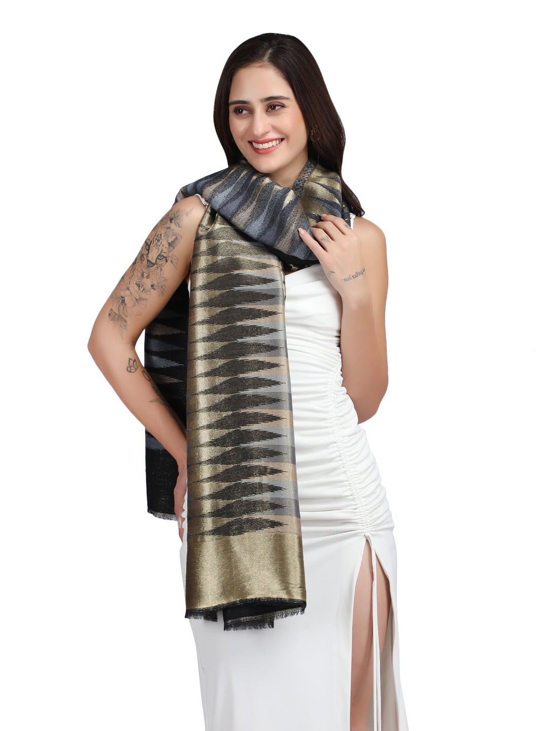 Balck Zari Leheriya Stole - Reversible- 365