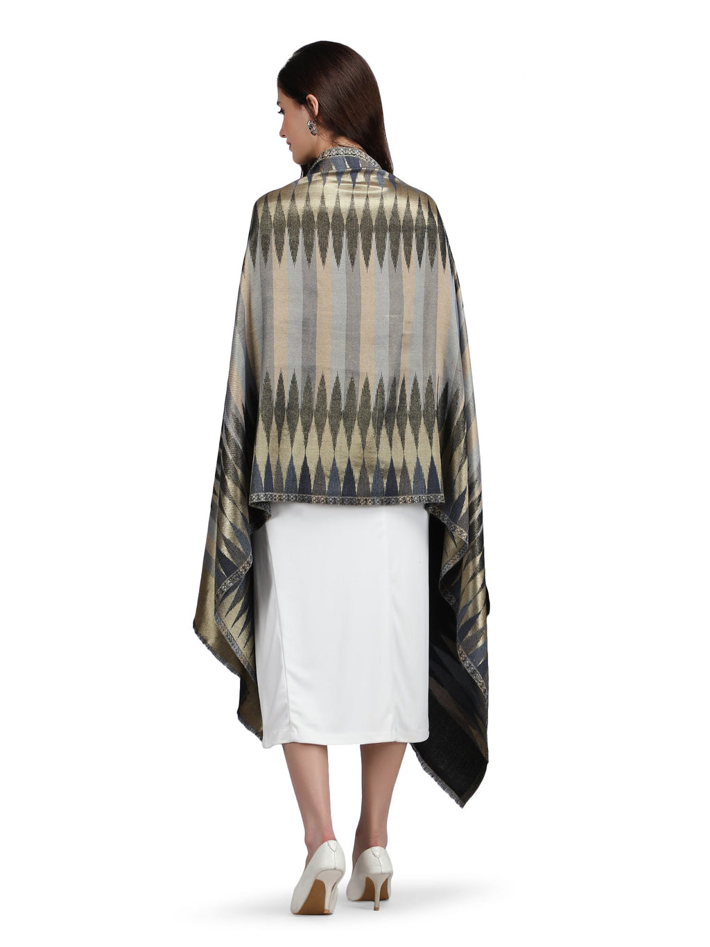 Black Zari Leheriya 100% Fine Wool Stole - Reversible- 365
