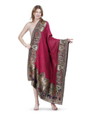 Mughal Border Zari Reversible 100% Fine Shawl- Rani Pink- 129