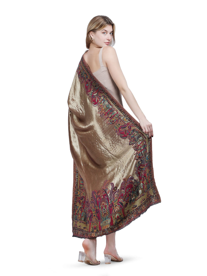 Mughal Border Zari Reversible 100% Fine Shawl- Rani Pink- 129