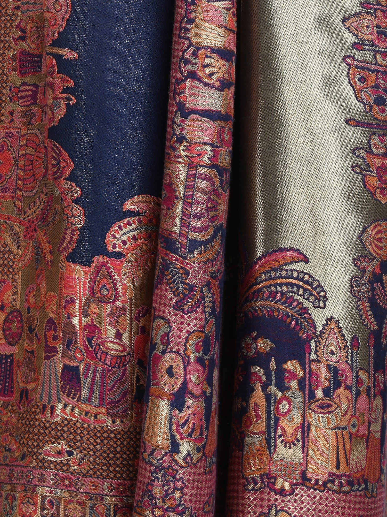 Mughal Border Zari Reversible Shawl  - Navy Blue- 130