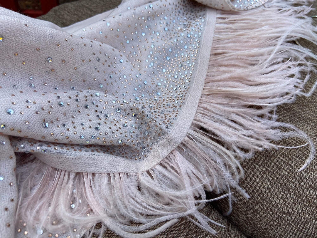 Crystal & Feather 100% Fine Wool Stole - Baby Pink