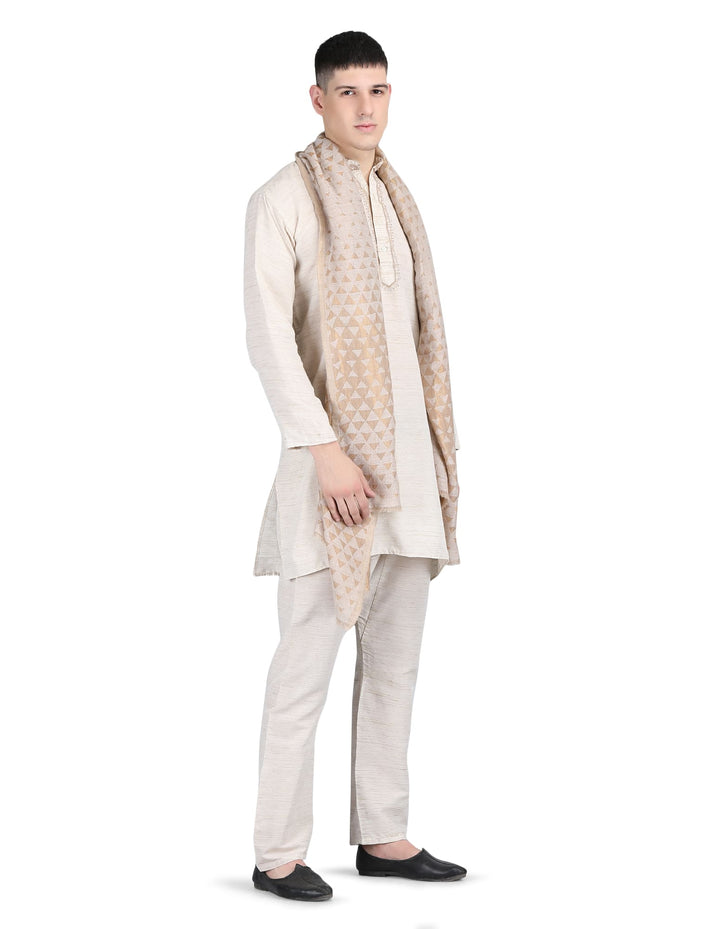 Him/Her Pyramid Zari 100% Fine Wool Reversible Stole - 7936 - Ivory