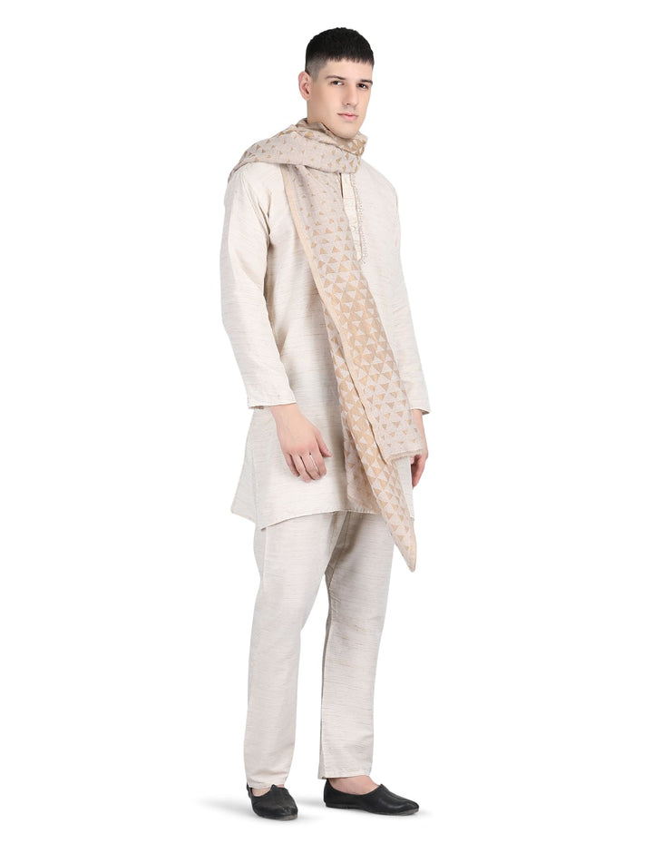 Him/Her Pyramid Zari 100% Fine Wool Reversible Stole - 7936 - Ivory