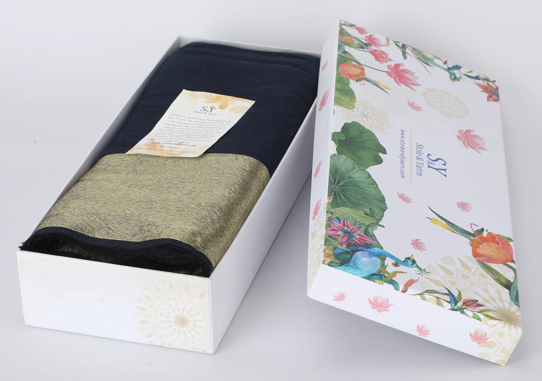 Black Zari Reversible 100% Fine Wool Shawl