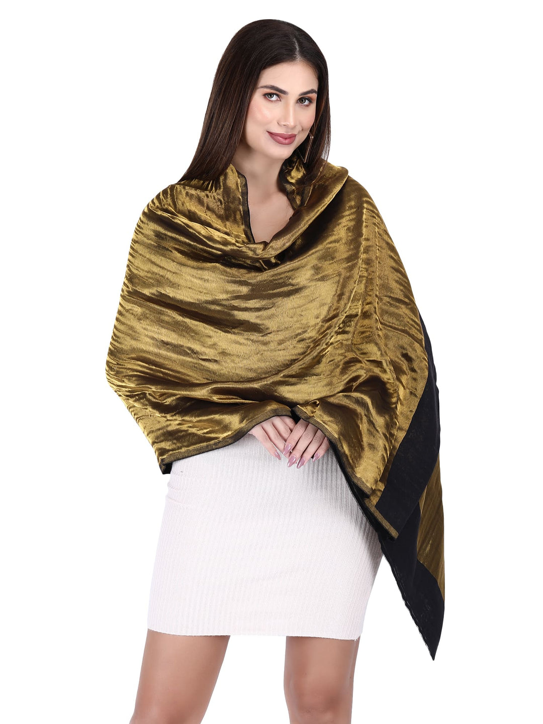 Him/Her Black Zari Reversible 100% Fine Wool Stole