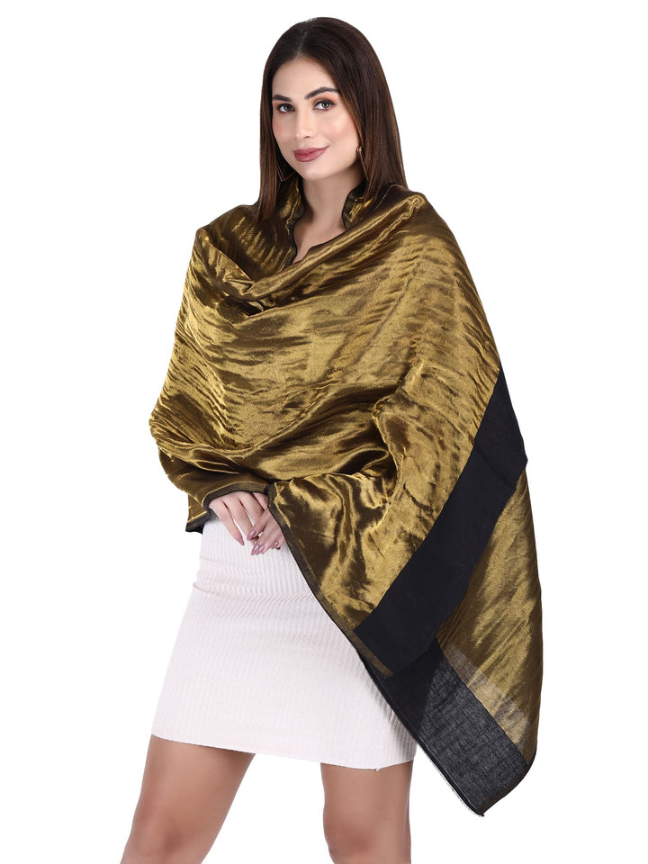 Him/Her Black Zari Reversible 100% Fine Wool Stole