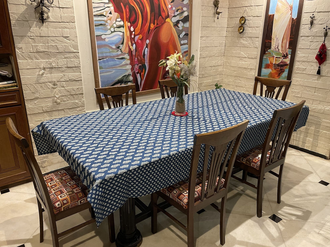 Blue Mogra Motif 100% Cotton Seater Table Cover