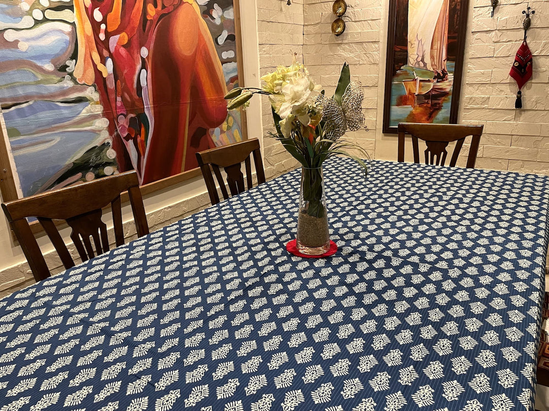 Blue Mogra Motif 100% Cotton Seater Table Cover