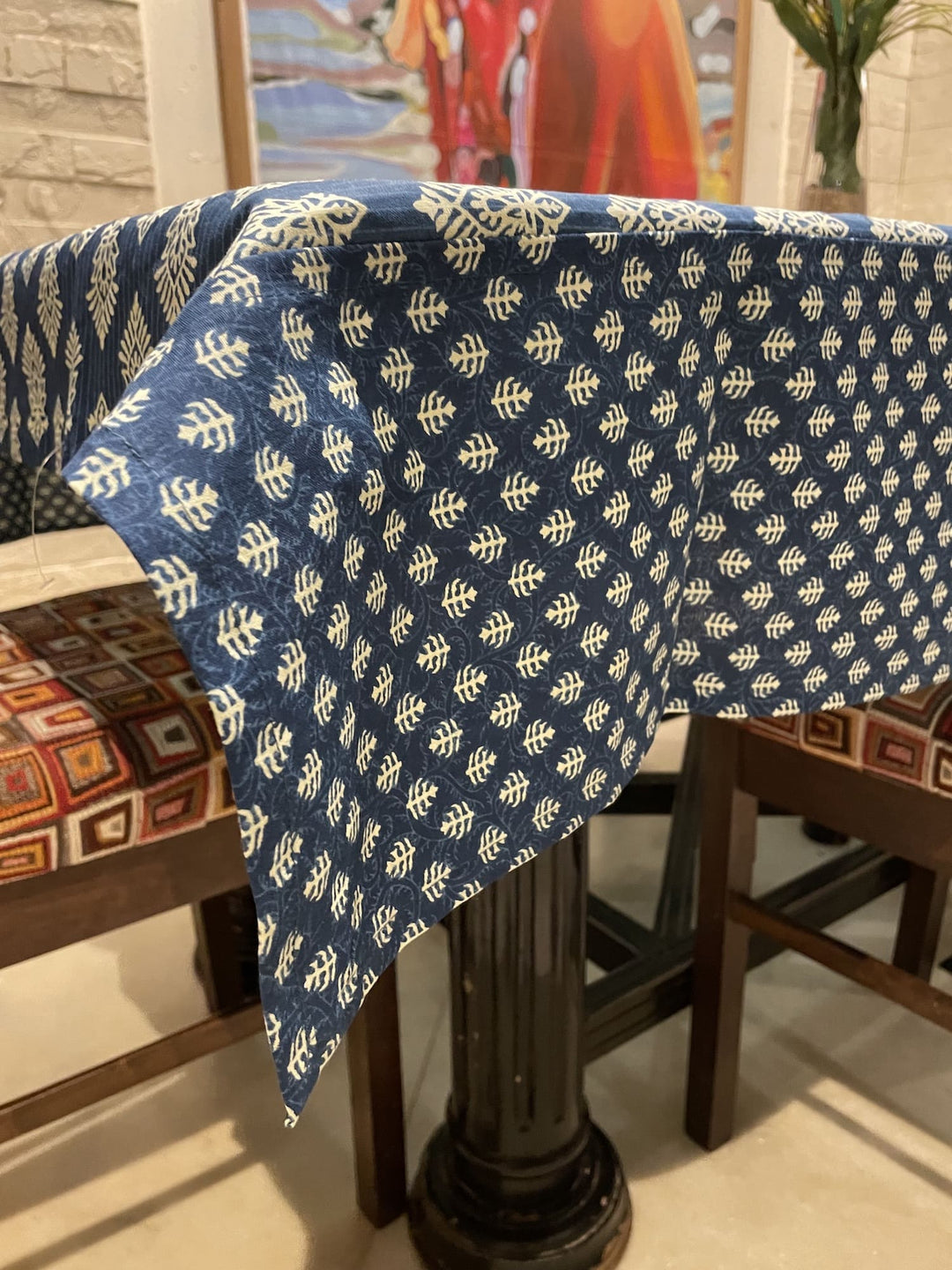 Blue Mogra Motif 100% Cotton Seater Table Cover