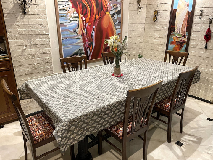 Grey Mogra Motif 100% Cotton Seater Table Cover