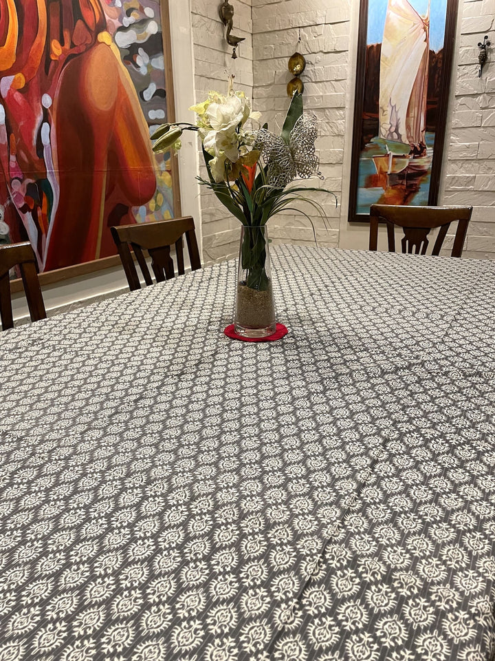 Grey Mogra Motif 100% Cotton Square Table Cover