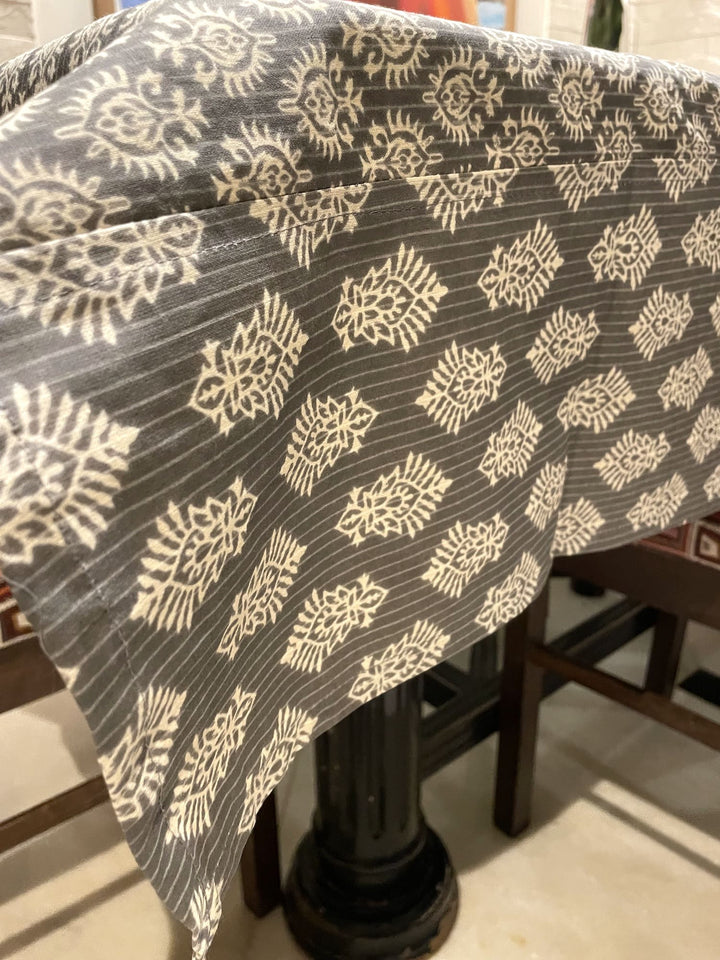 Grey Mogra Motif 100% Cotton Square Table Cover