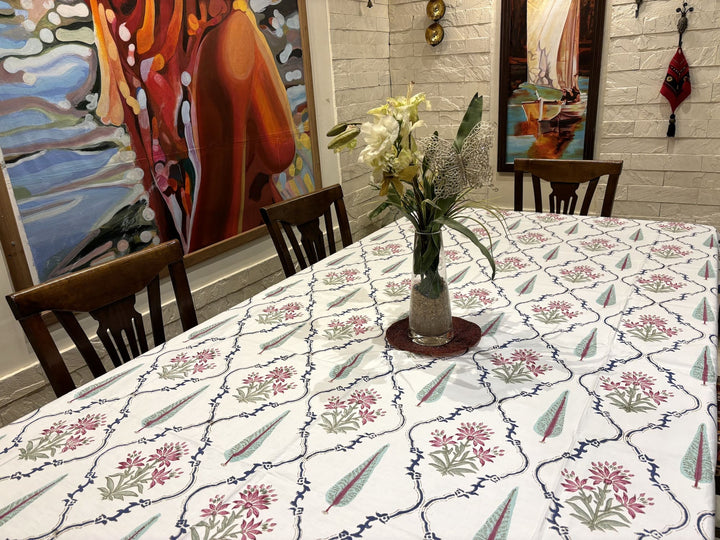 Gulzar 100% Cotton Seater Table Cover - Gulmohar