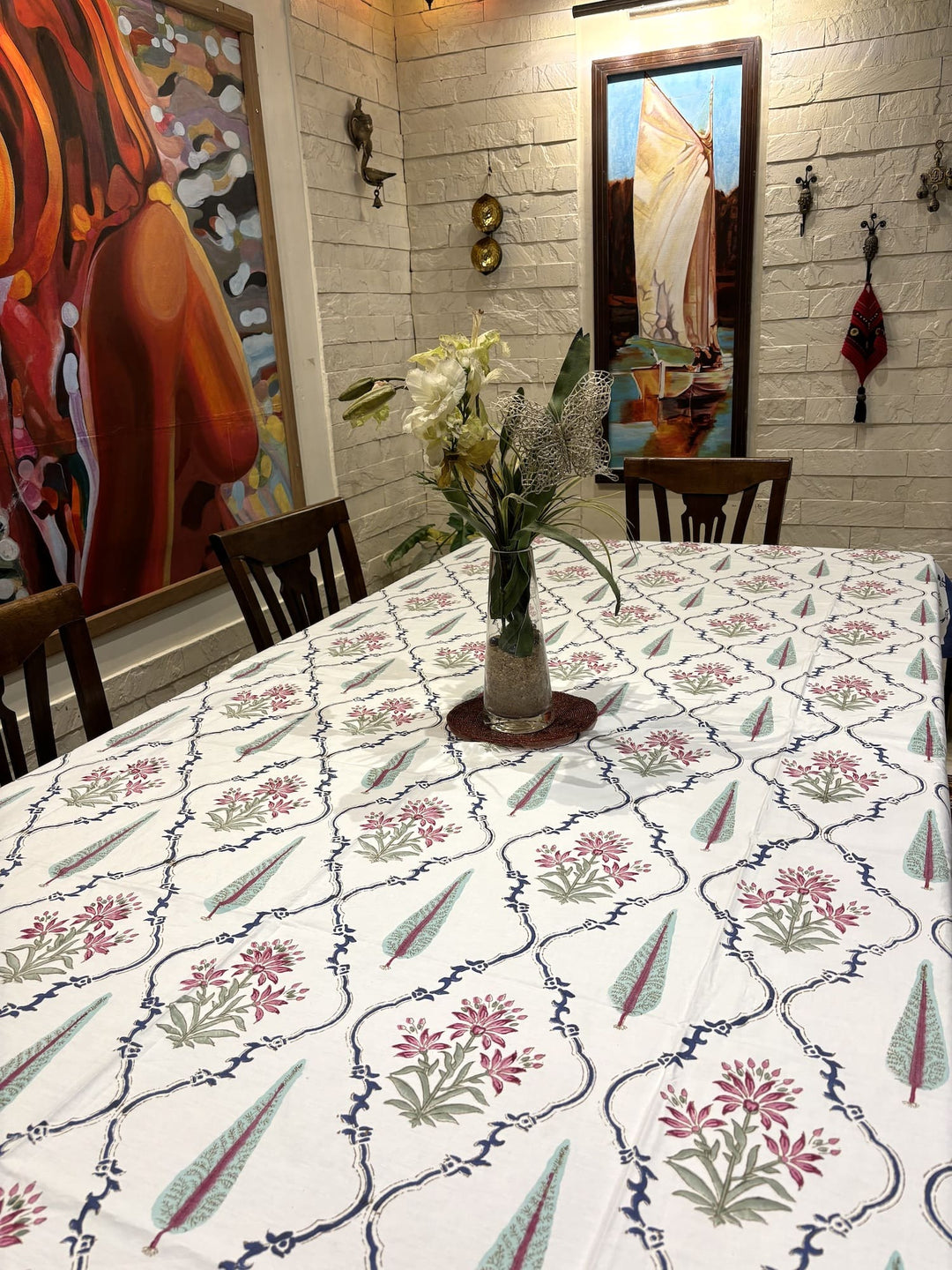 Gulzar 100% Cotton Seater Table Cover - Gulmohar