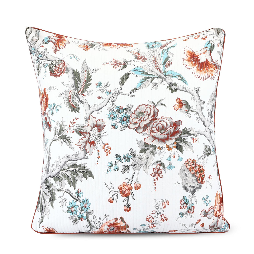 Quilted Floral 100% Cotton Cushion Covers - Set of 2 pcs- 130 (24 X 24 Inches)