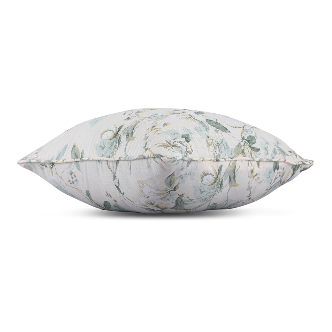 Quilted Floral 100% Cotton Cushion Cover -136 ( 16 X 16 Inches)