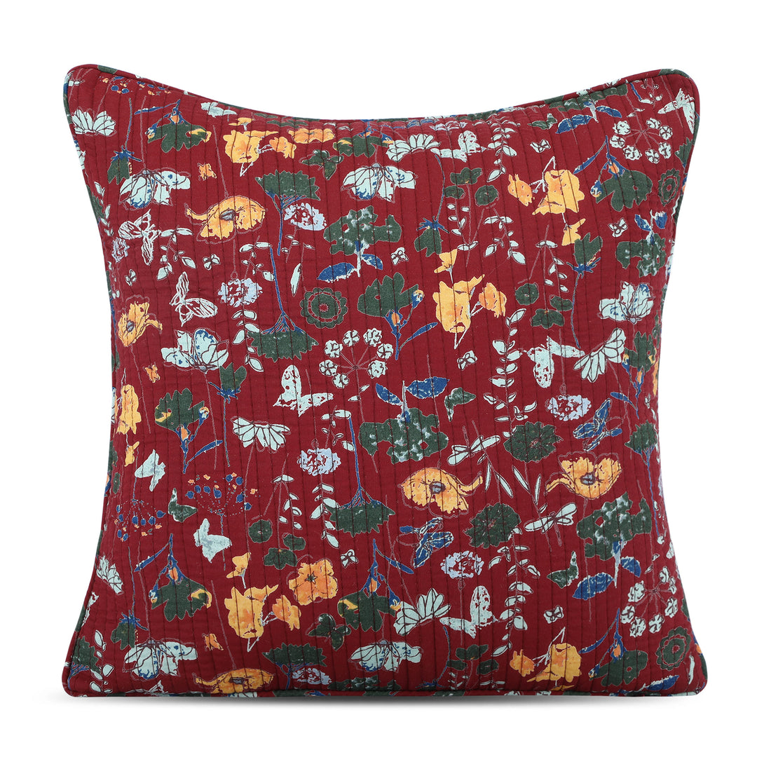 Quilted Floral 100% Cotton Cushion Covers -  138 (16 X 16 Inches)