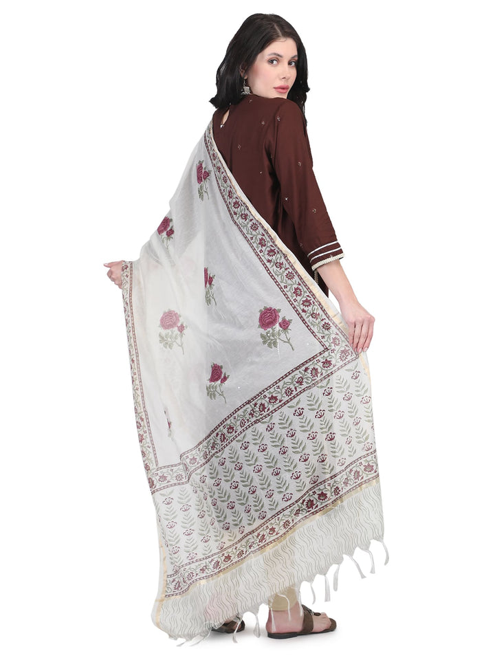 100% Cotton Floral Hand-Block Printed Dupatta - 101