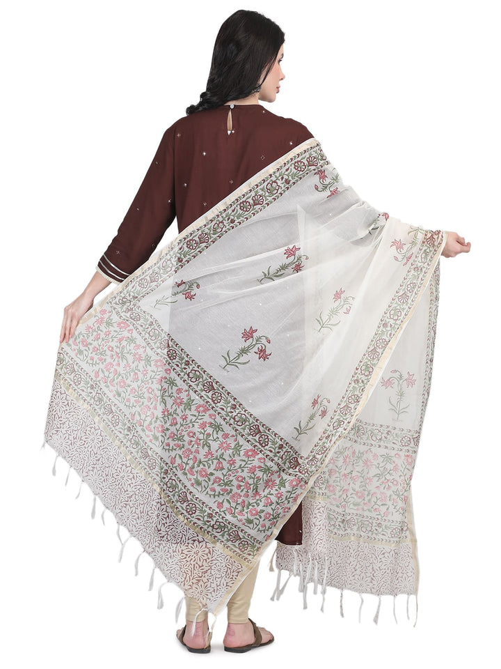 100% Cotton Floral Hand-Block Printed Dupatta - 102