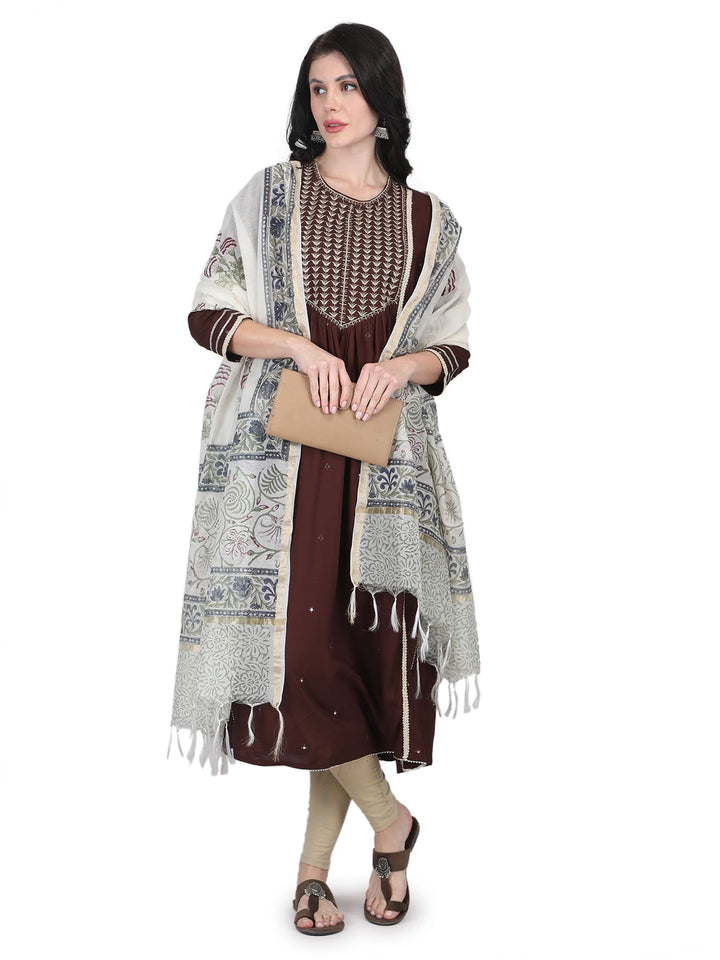 100% Cotton Floral Hand-Block Printed Dupatta - 103