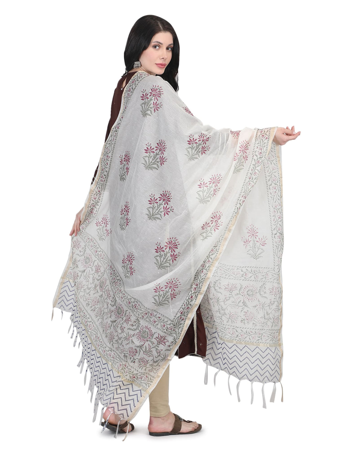 100% Cotton Floral Hand-Block Printed Dupatta - 104