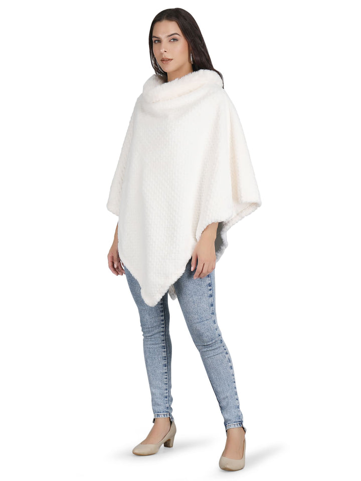 Velvet Fur Collar Poncho - (Free Size) - White - 132