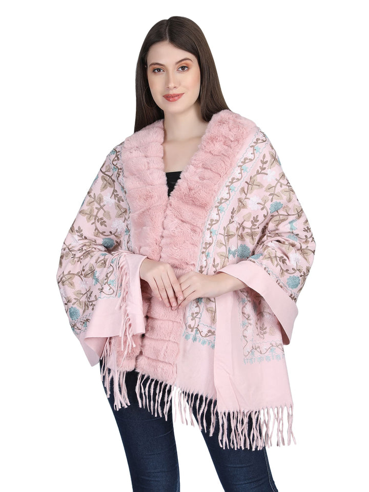 Aari Embroidery & Crytsals Fur Collar Poncho - 139  (Free Size)