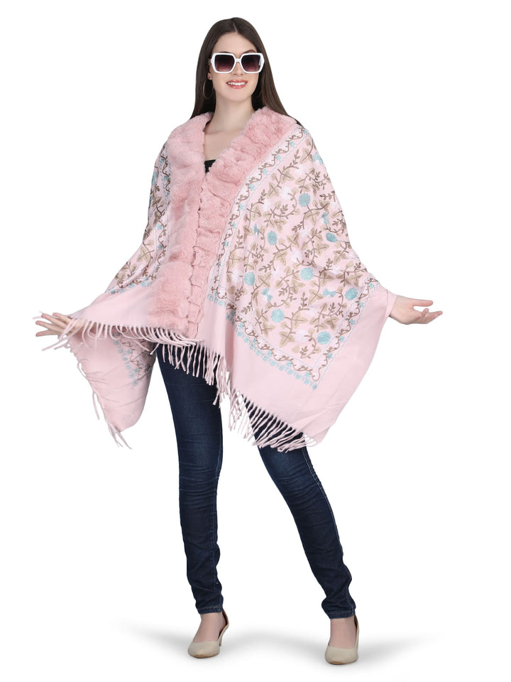 Aari Embroidery & Crytsals Fur Collar Poncho - 139  (Free Size)