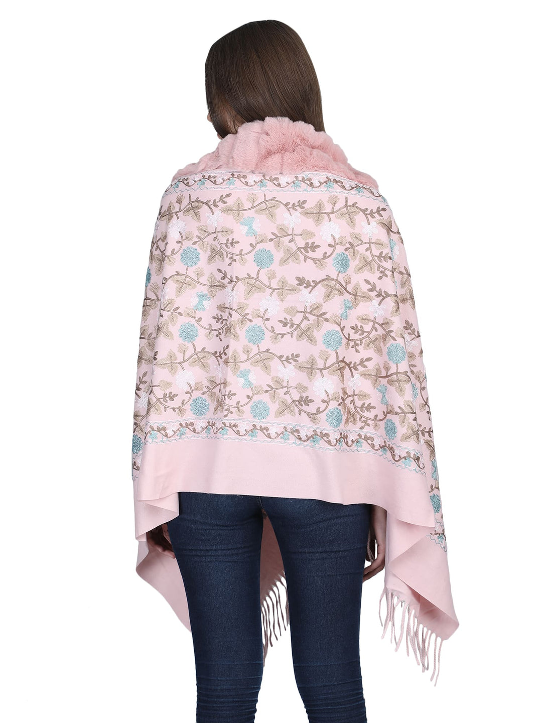 Aari Embroidery & Crytsals Fur Collar Poncho - 139  (Free Size)