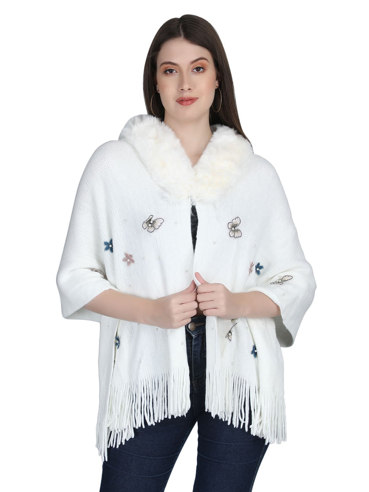 Butterfly Fur Collar Poncho - 140