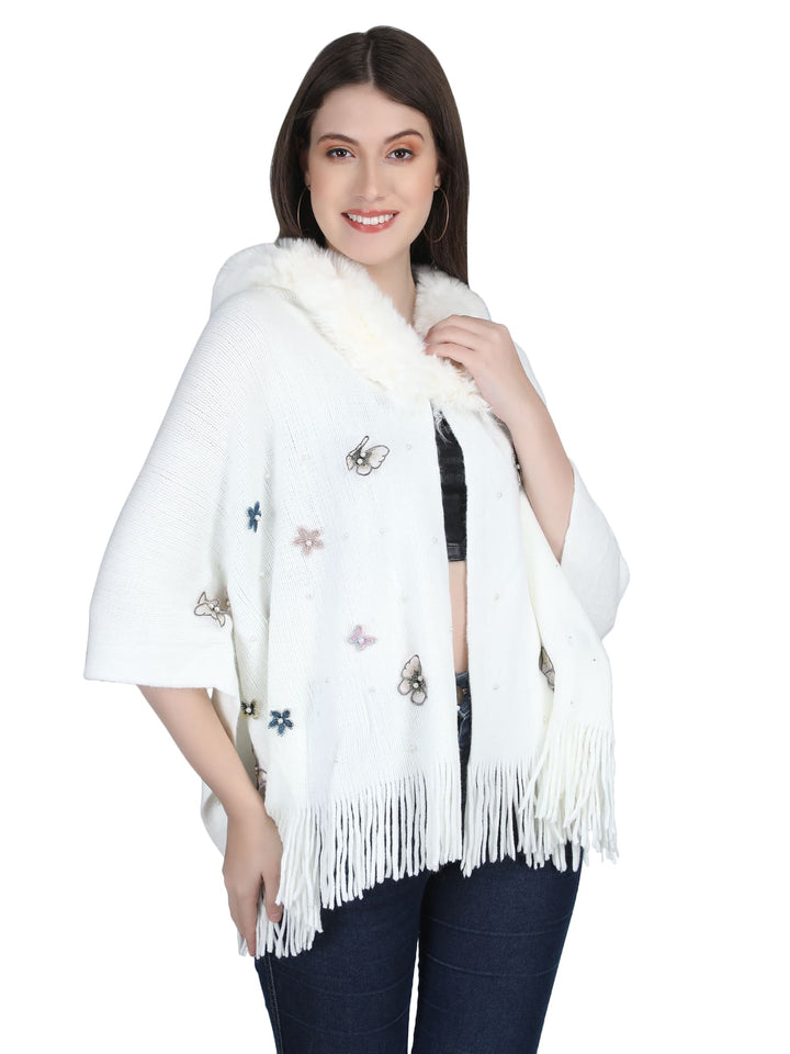 Butterfly Fur Collar Poncho - 140