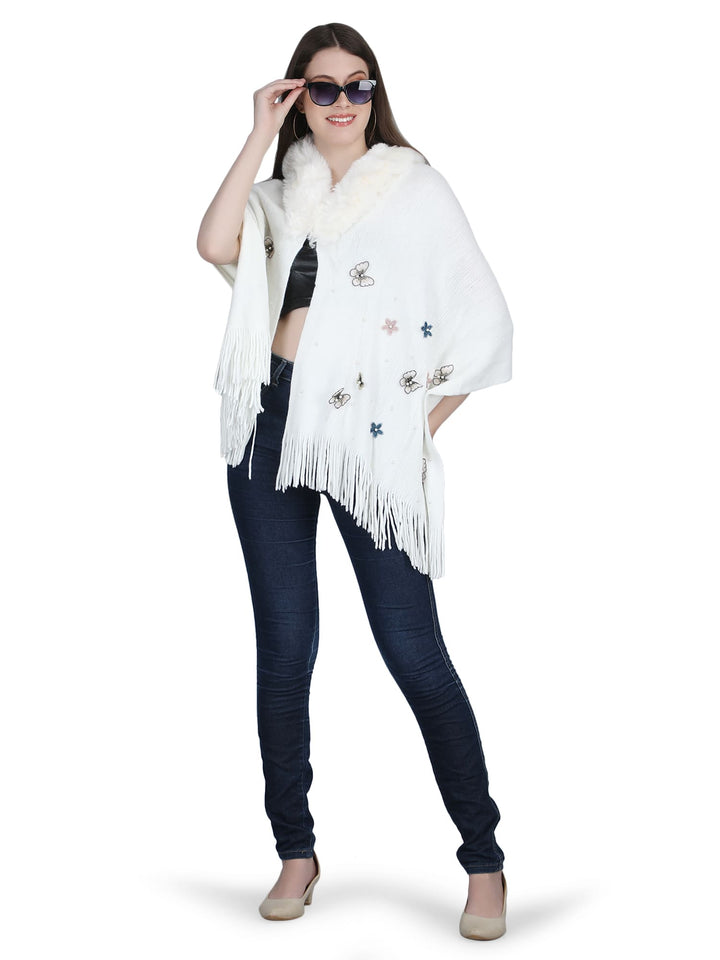 Butterfly Fur Collar Poncho - 140