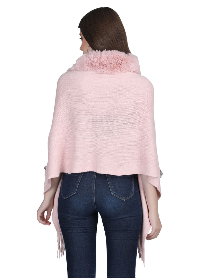 Pink Butterfly Fur Collar Poncho - 143