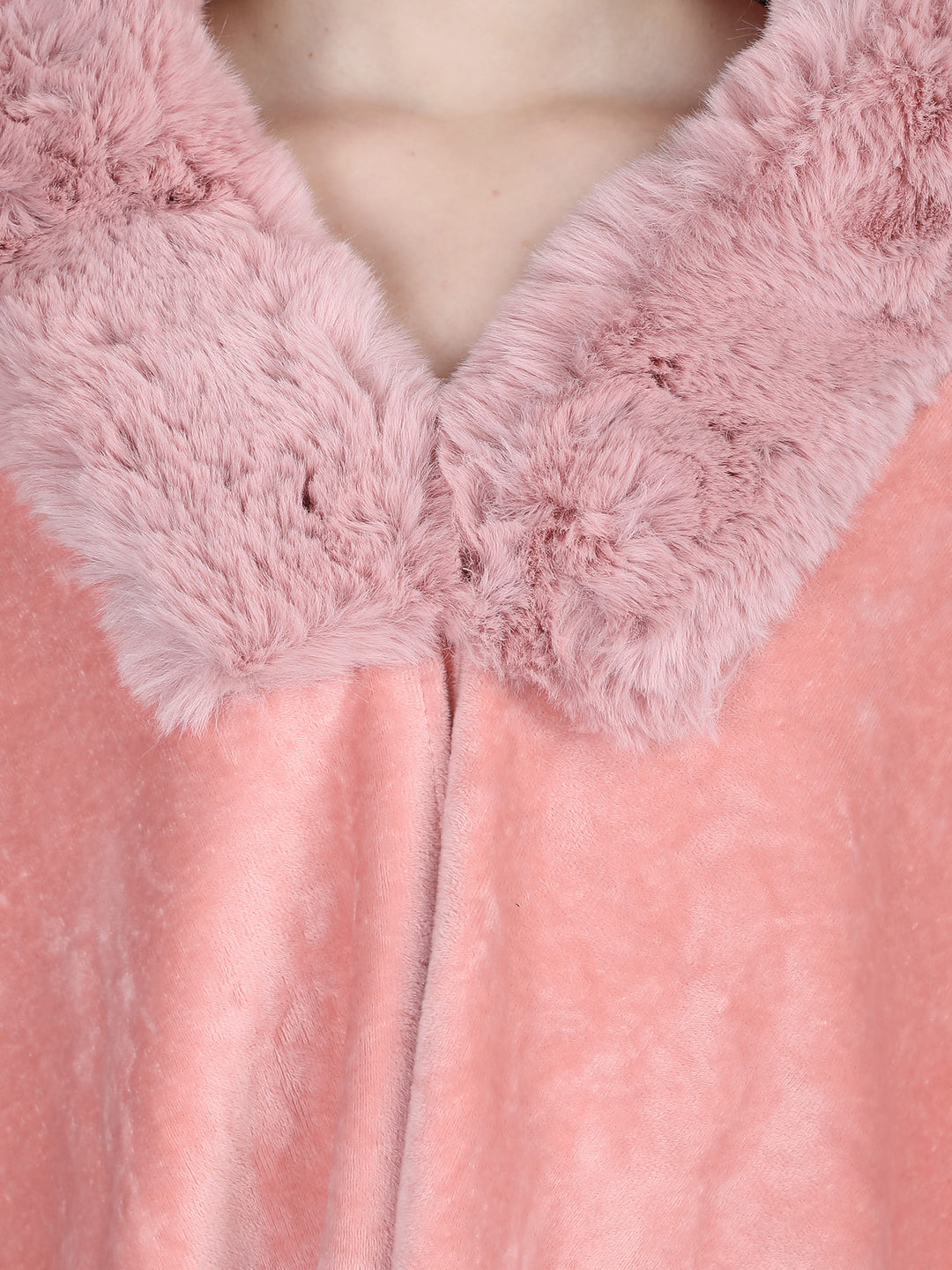 Pink Crystals & Velvet Fur Collar Poncho - 144