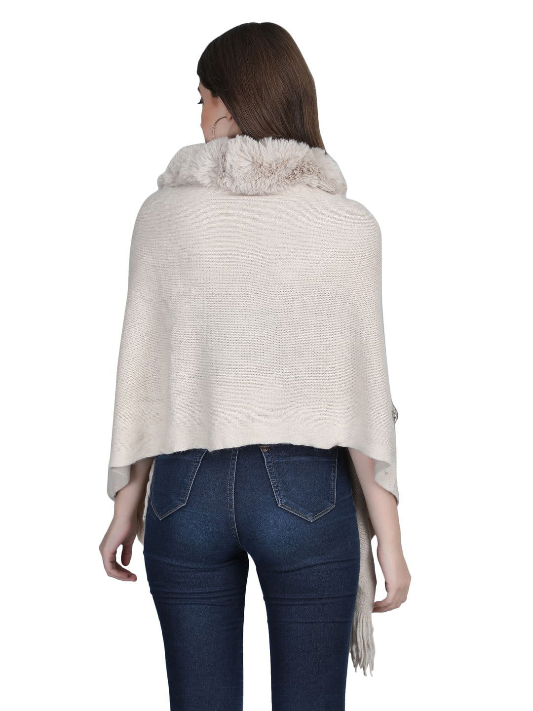 Beige Butterfly Fur Collar Poncho - 146