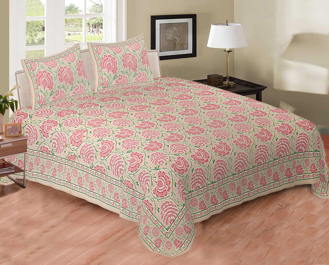 100% Cotton Floral Queen Size Bedsheet - 102