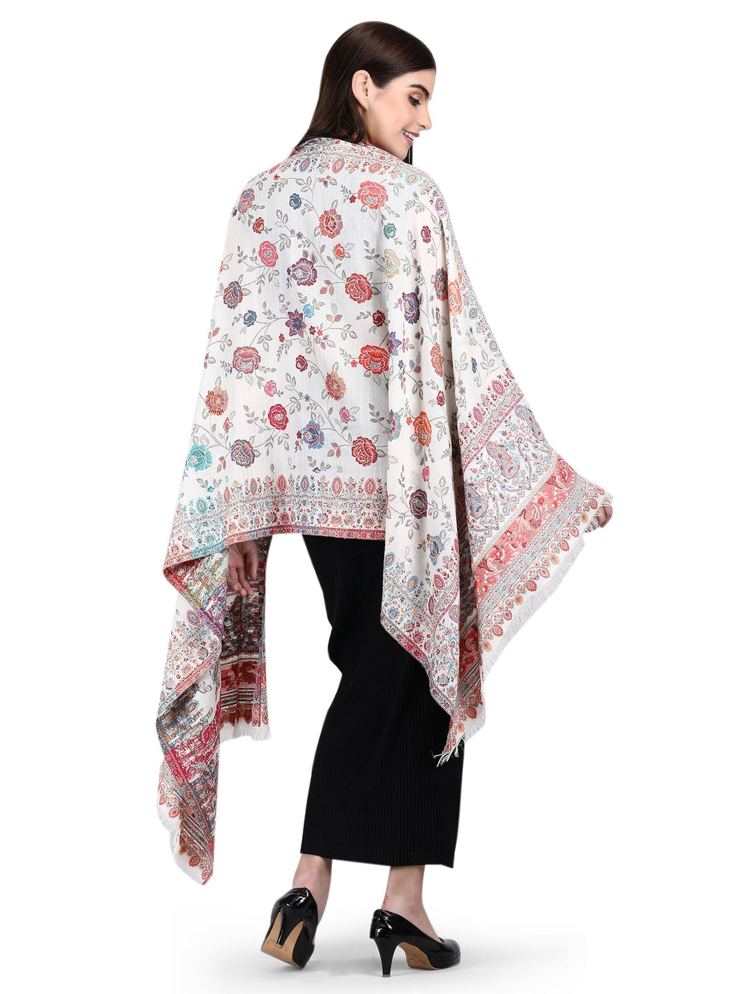 Woven 100% Fine Wool Shawl - White Kani