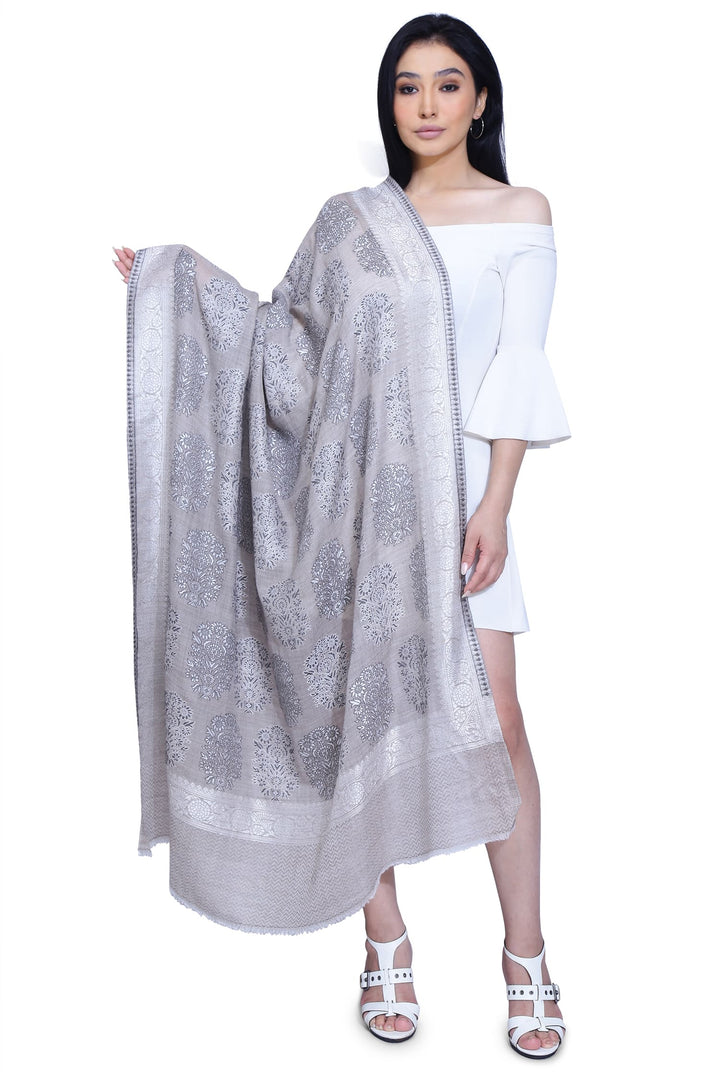 Woven 100% Fine Wool Shawl - Beige