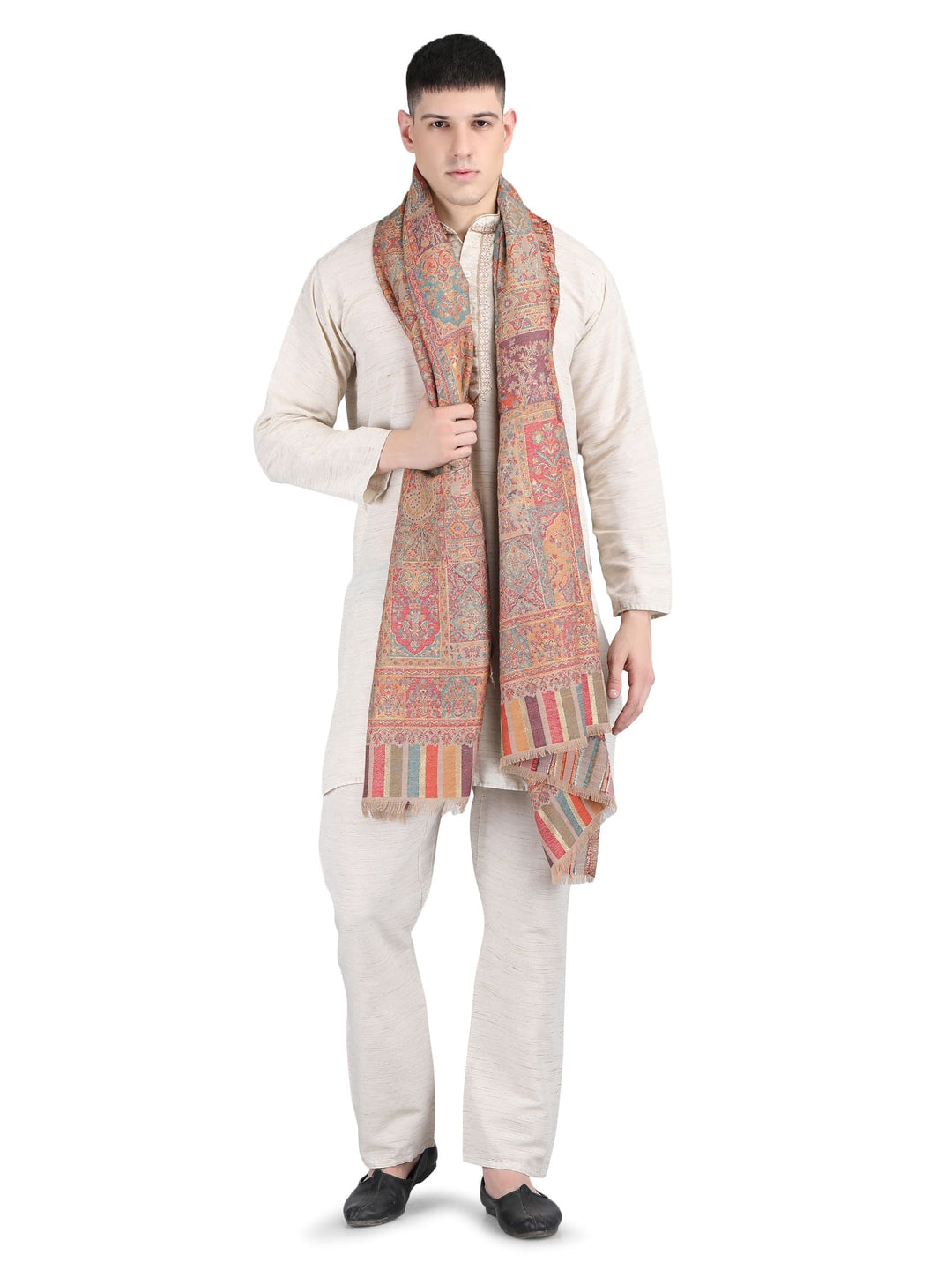 Mughal Darbar Modal Wool Shawl- 121- Beige